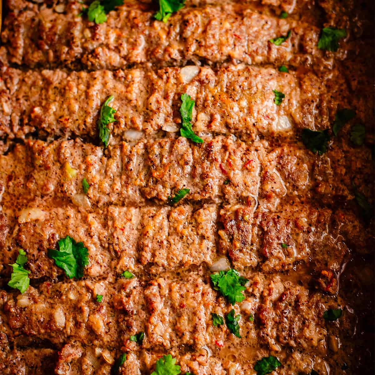 Cooked kebab in tray bake
