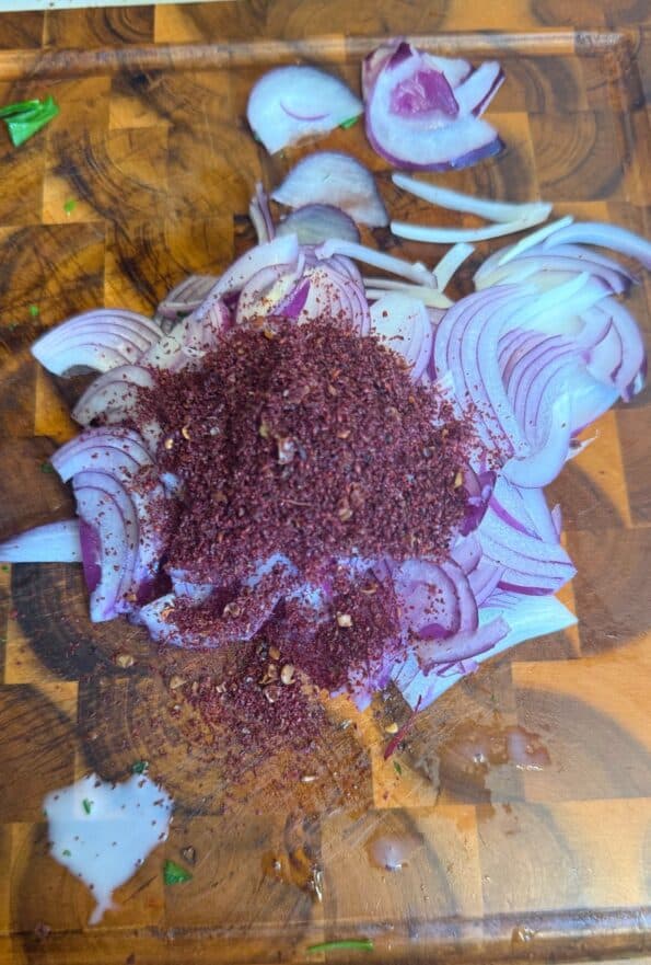 Onions and Sumac on chopping board