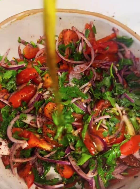Olive Oil added to bowl
