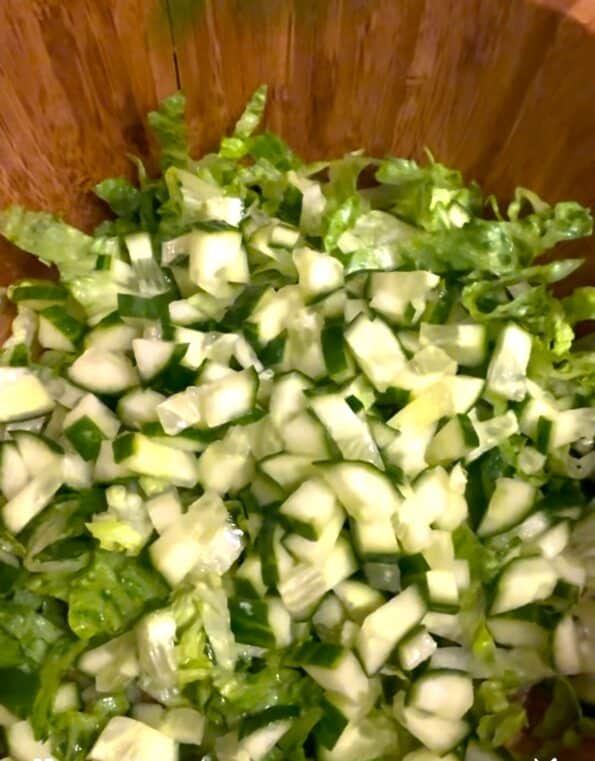 Cucumber added to bowl