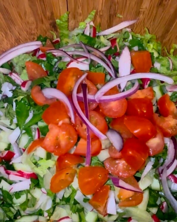 Onions added to bowl