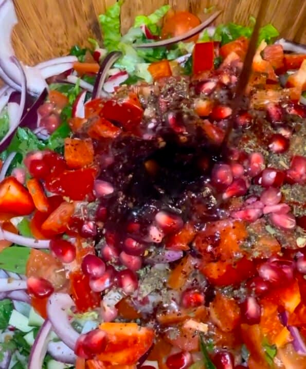 Dressing added to salad