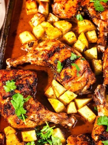 Chicken and Potato traybake on table