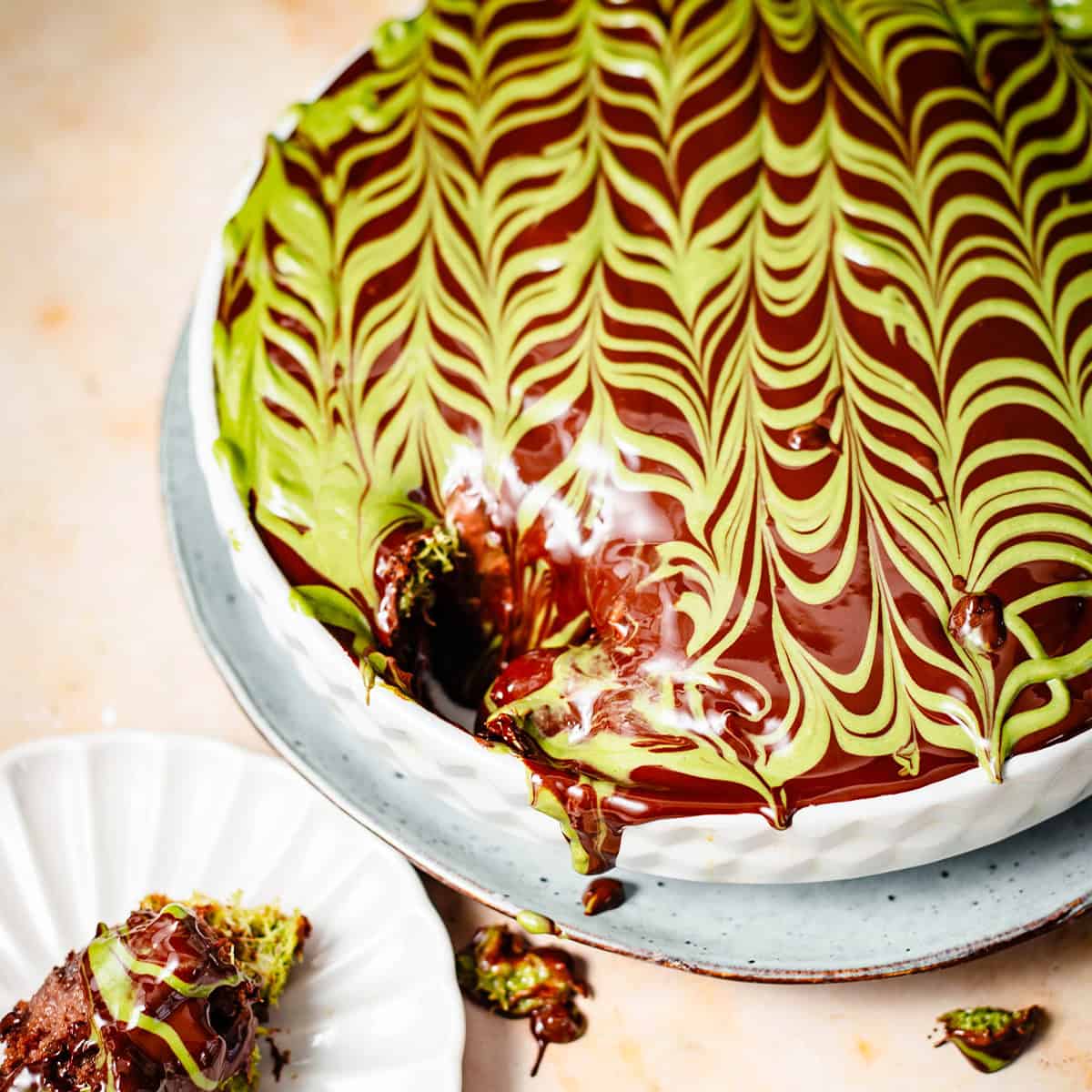 Chocolate Pistachio Microwave Kataif Cake - B Laban inspired Chocolate pistachio dessert in dish