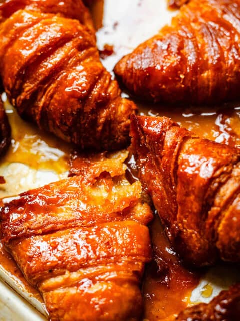Close up of Honey Butter croissants in tray