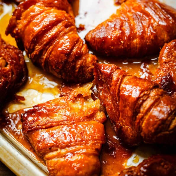 Close up of Honey Butter croissants in tray