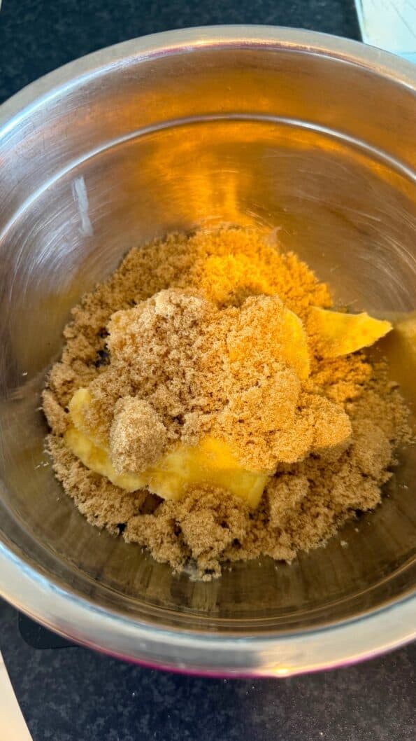 Light Brown Sugar added to Butter in bowl