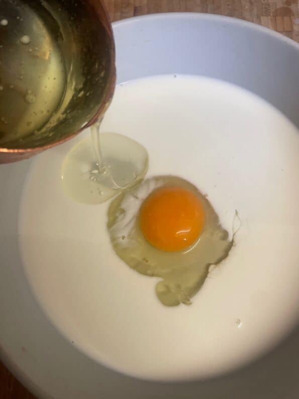 Egg, Milk and Oil in dish