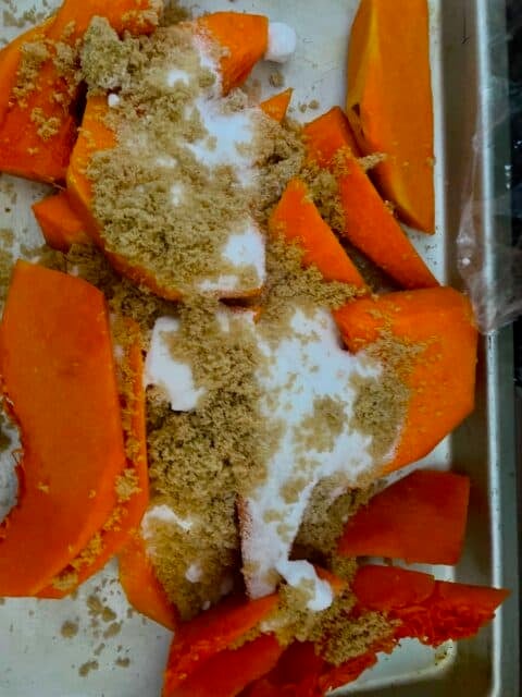 Pumpkin with sugar in dish