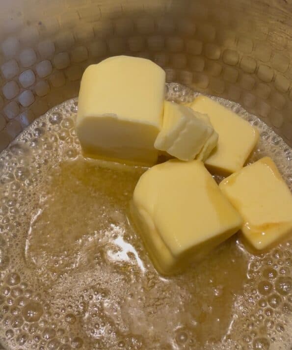 Melted butter, honey and sugar in pot