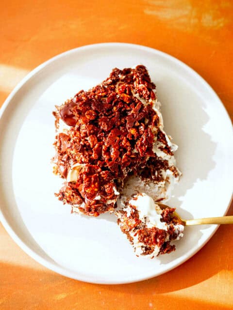 Lazy Cat Cake with cornflake topping on plate