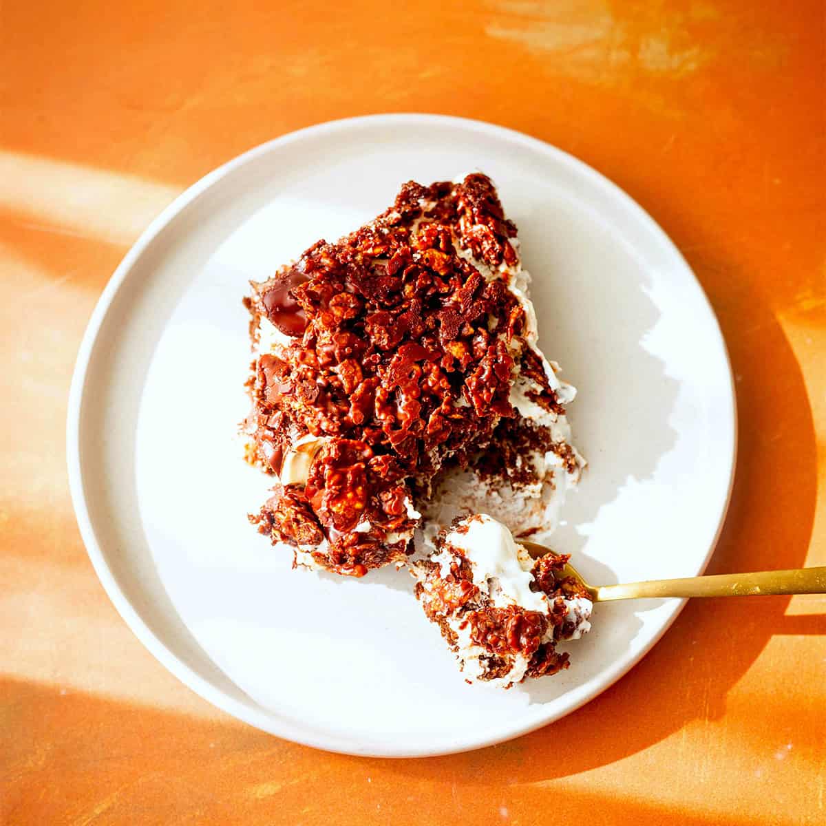 Lazy Cat Cake with cornflake topping on plate