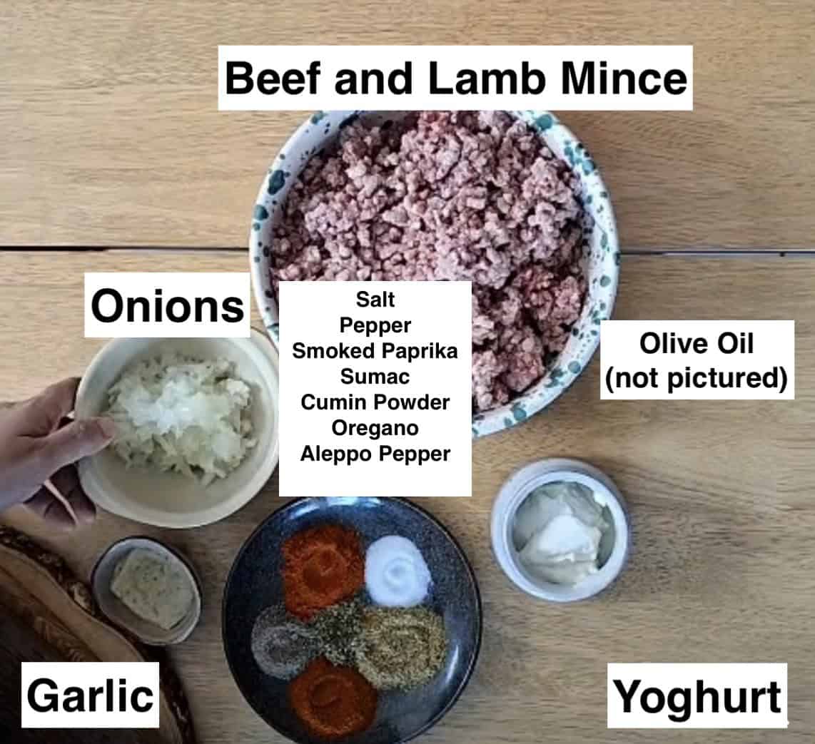 Kebab ingredients on table