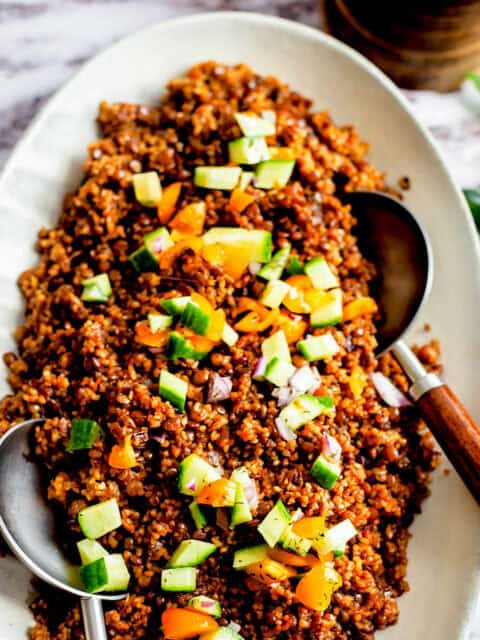 Mujadara Hamra in dish