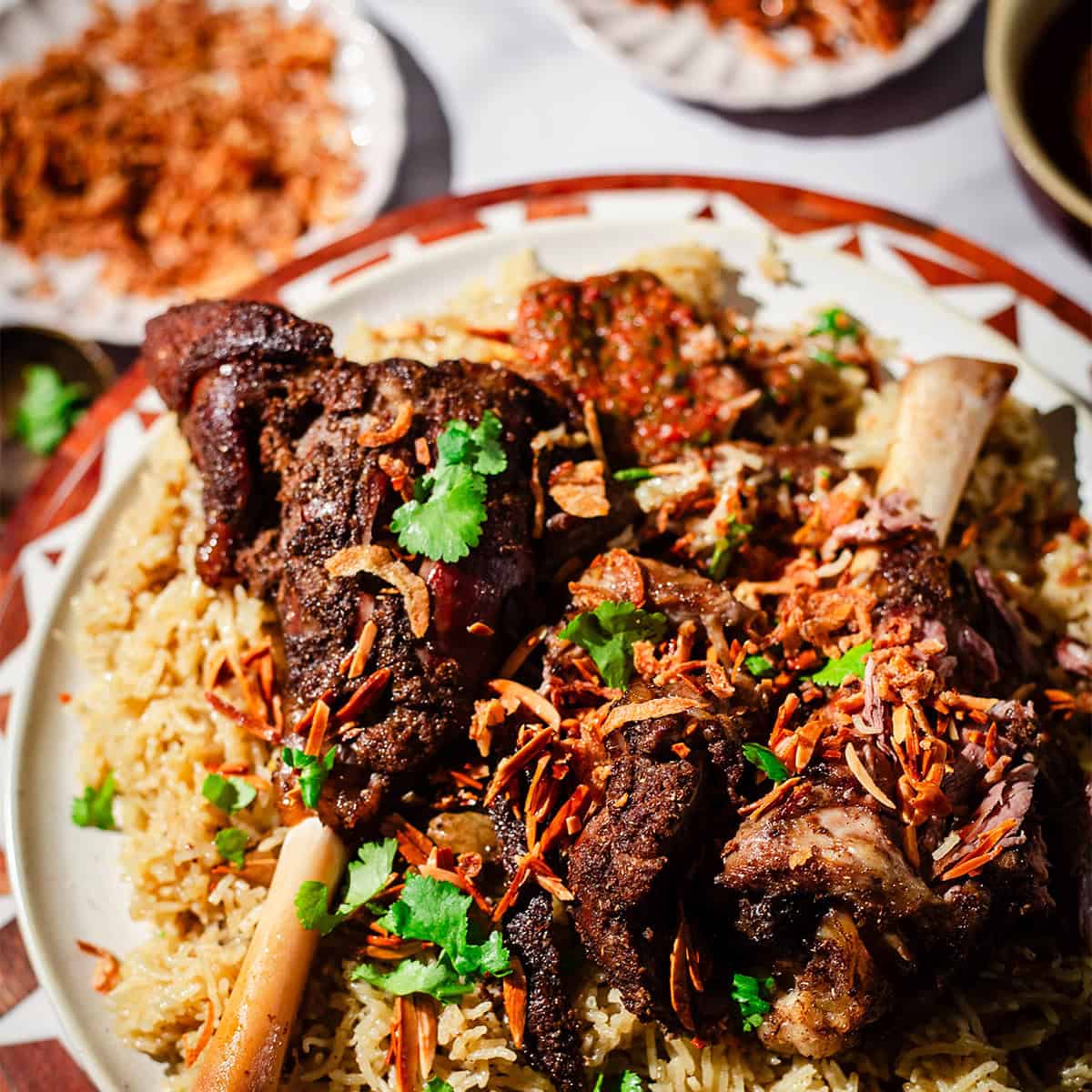 Yemeni Mandi with Lamb Shanks Yemeni mandi on platter