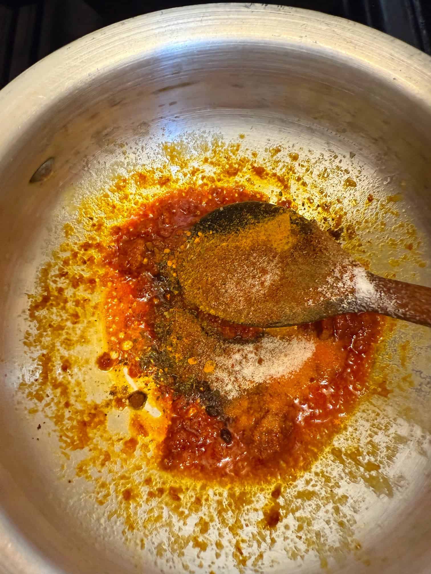 Turkish Orzo Soup (Şehriye Çorbası) Spices added to pot