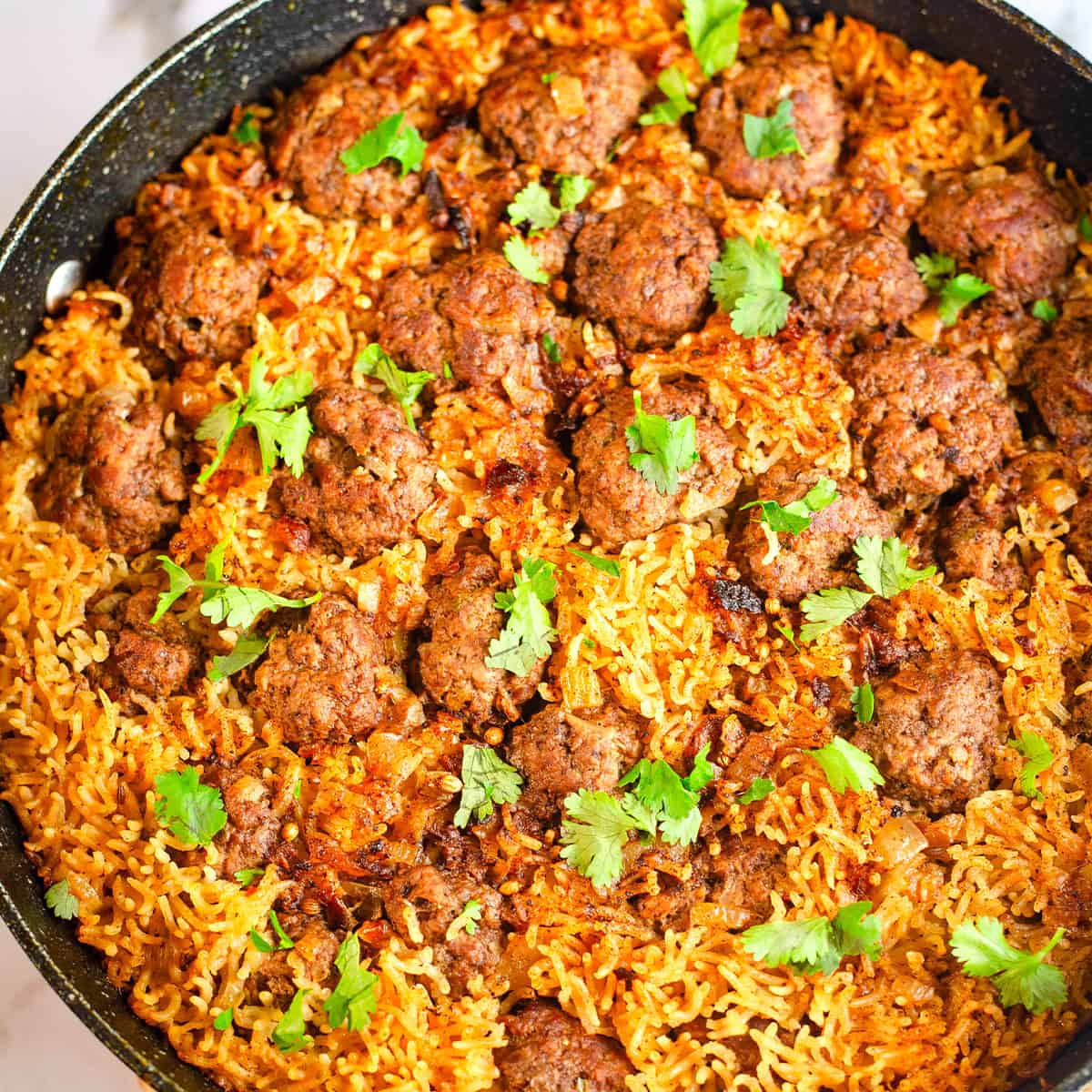 One Pot Seekh Kebab Meatballs and Pulao Seekh kebab meatballs and rice in pot