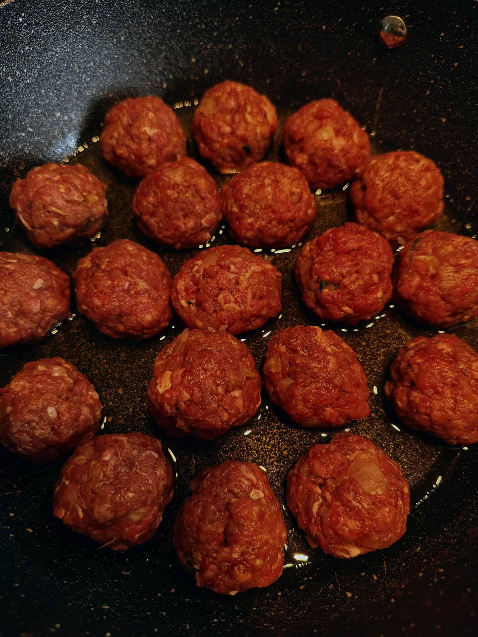 One Pot Seekh Kebab Meatballs and Pulao Meatballs in pan