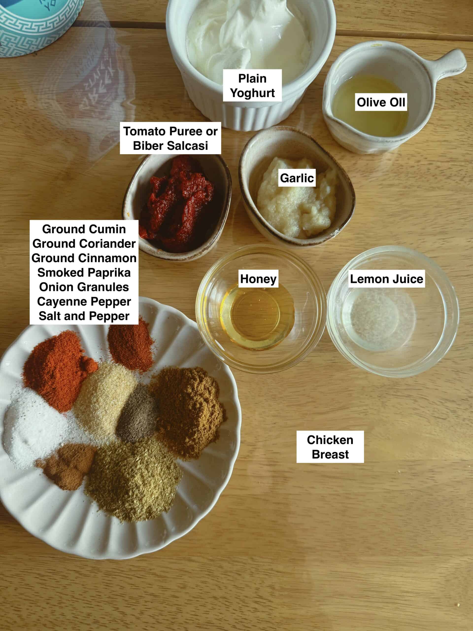 Chicken Doner Meal Prep with Mediterranean Yellow Rice Chicken Doner ingredients on table