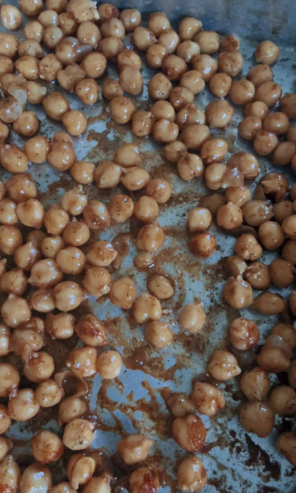 Cabbage Crunch Salad with Roasted Chickpeas Chickpeas on tray with marinade
