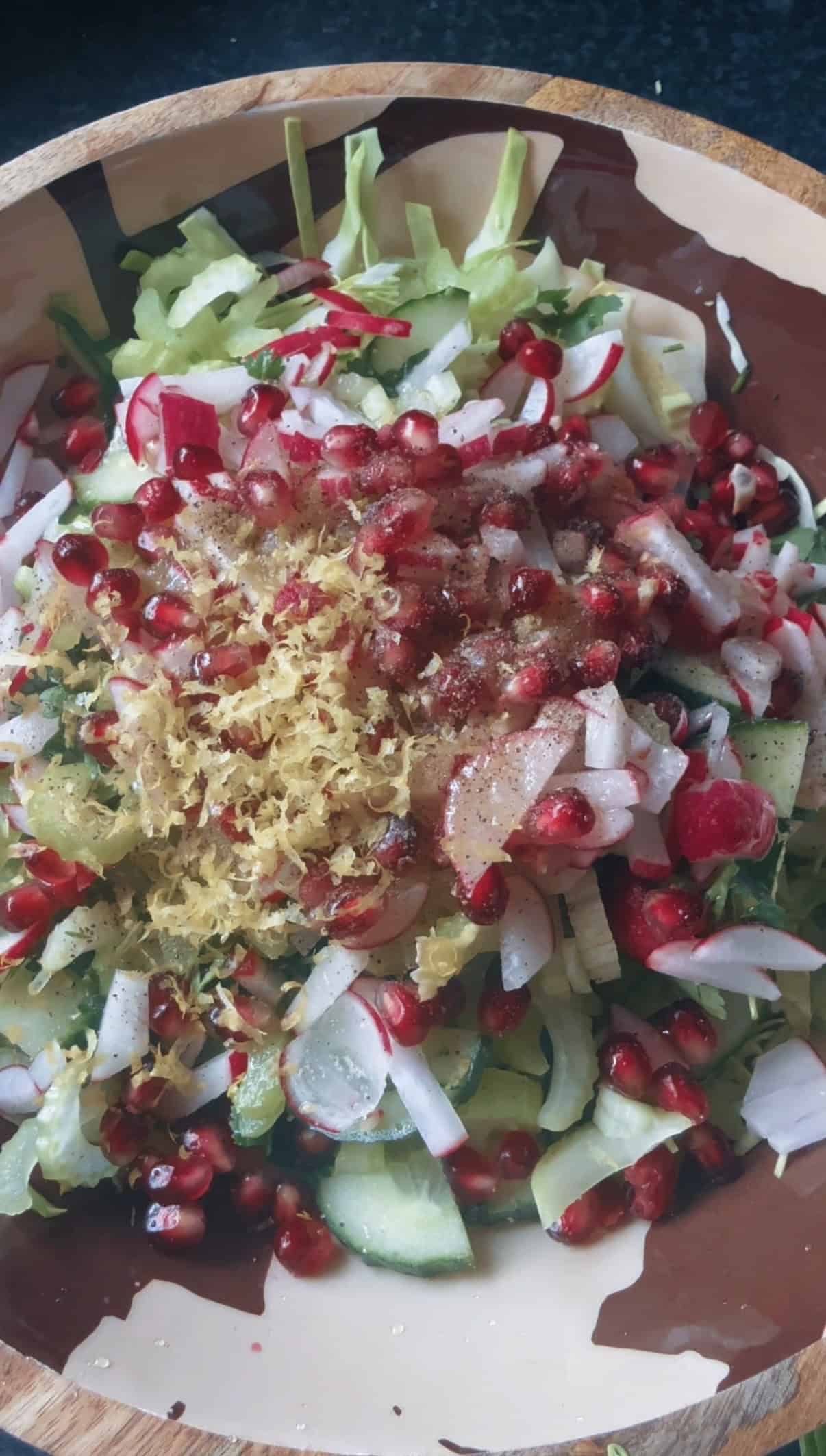 Cabbage Crunch Salad with Roasted Chickpeas Dressing added to salad