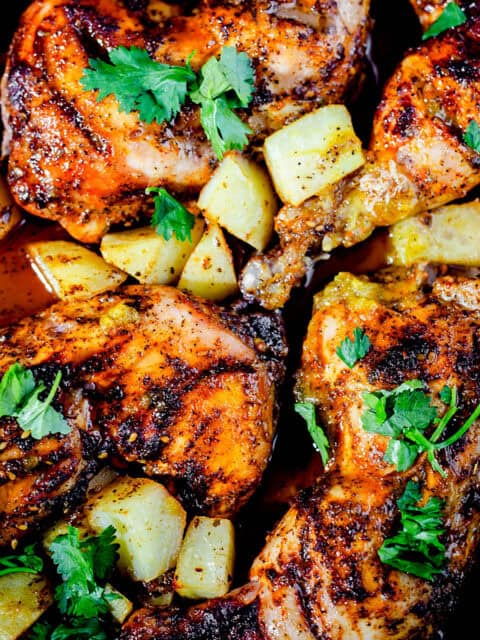 Zataar Chicken and Potatoes in a tray