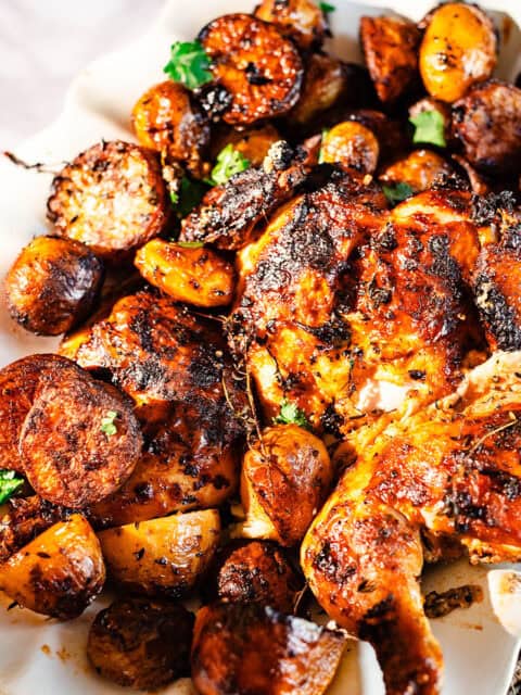 Lebanese Chicken and Potatoes in dish