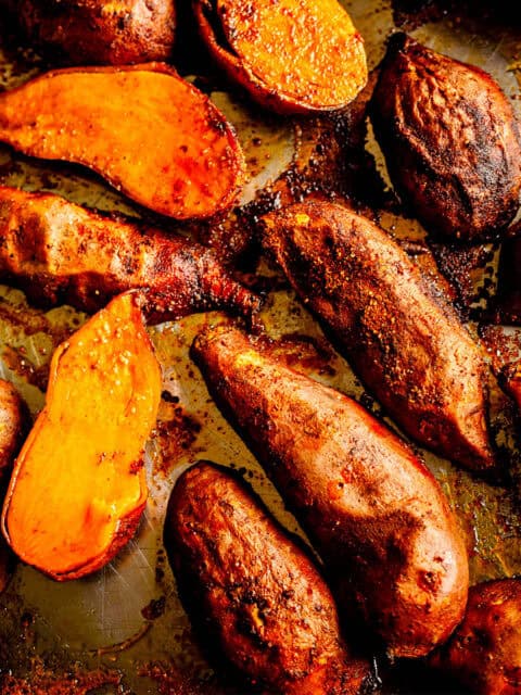 Oven baked sweet potato halves