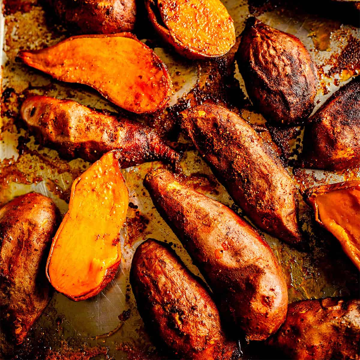 Caramalised Smoky Spiced Baked Sweet Potato Halves Oven baked sweet potato halves