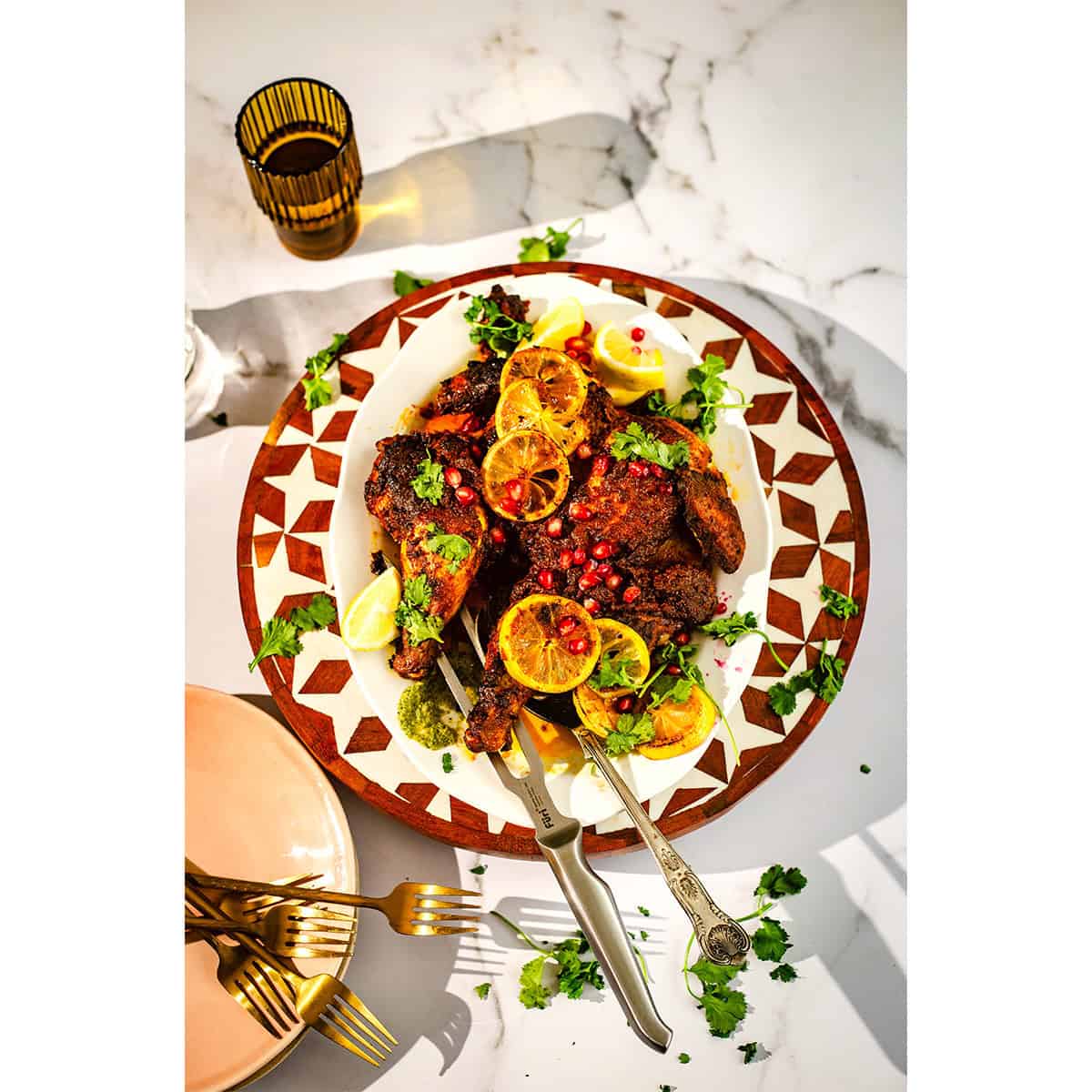 Shawarma Roast Chicken on platter