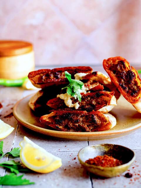 Arayes in a pile on plate