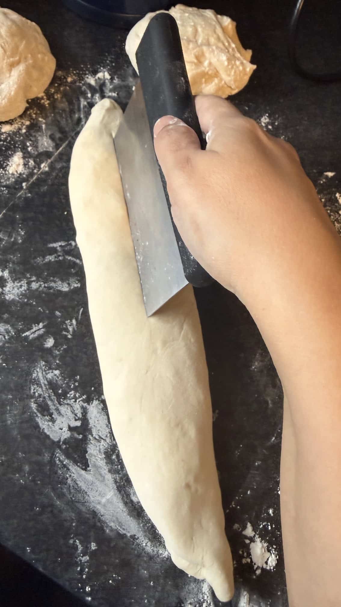 Khachapuri (Georgian Cheese Bread) Dough being sliced open