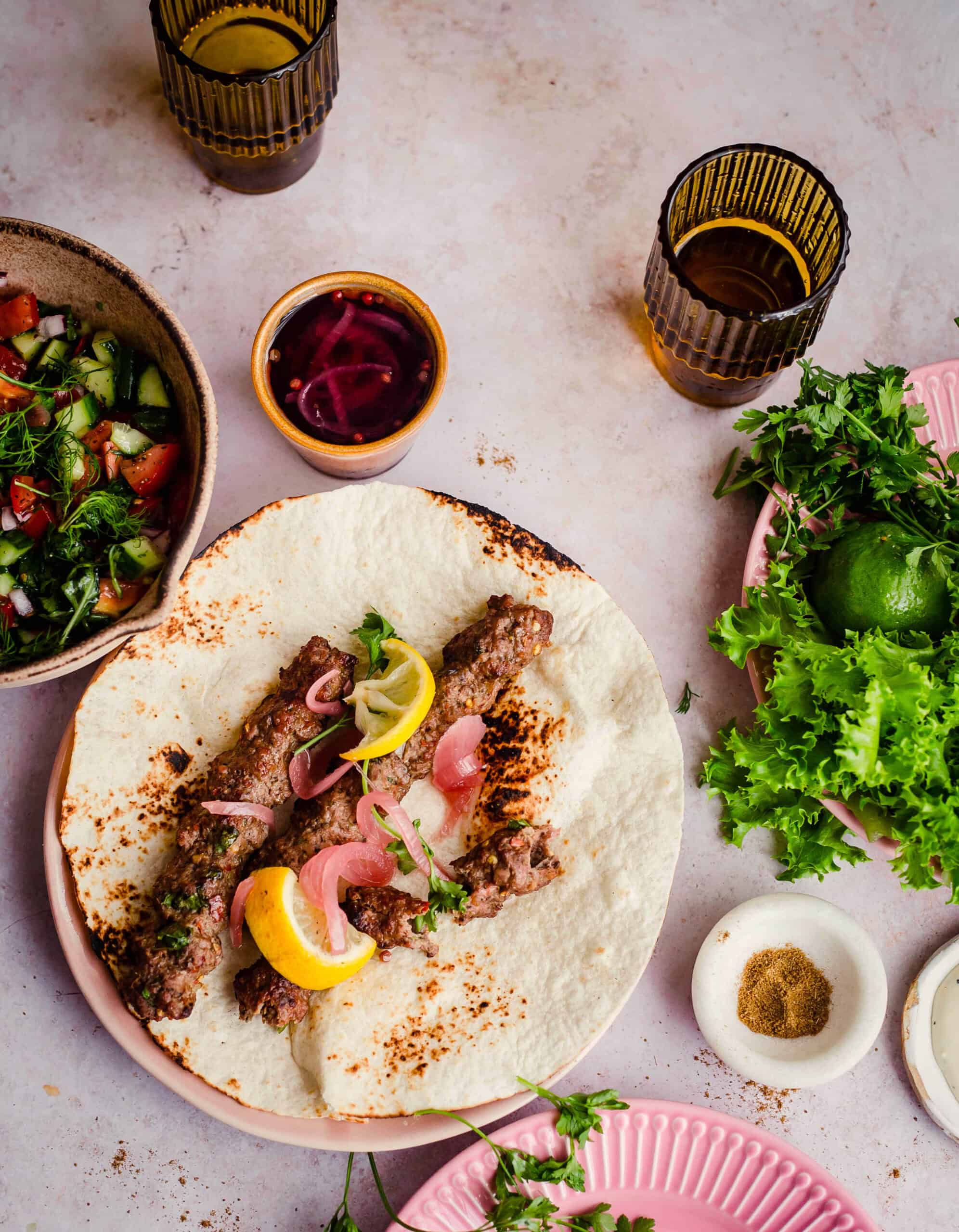 Pakistani Lamb Seekh Kebabs (Restaurant-Style) Seekh Kebab in Wrap with salad
