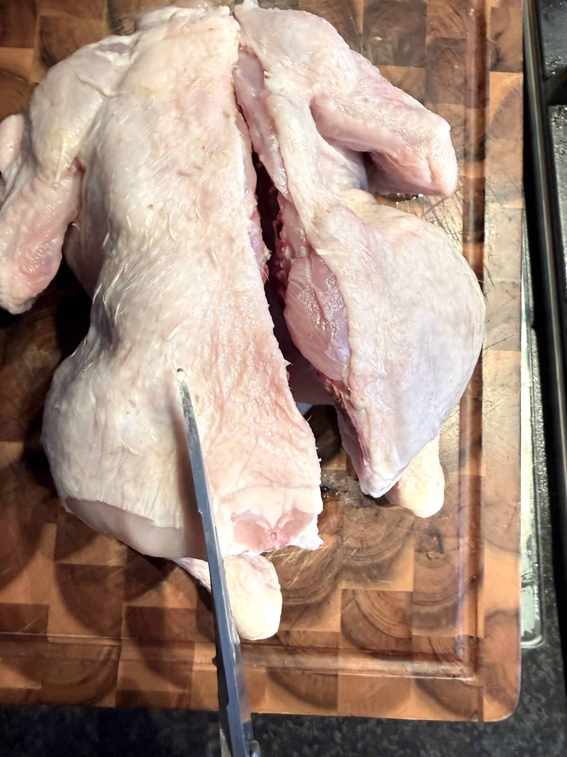 Shawarma Spatchcock Roast Chicken (Easy Middle Eastern Roast Chicken) Chicken cut down middle