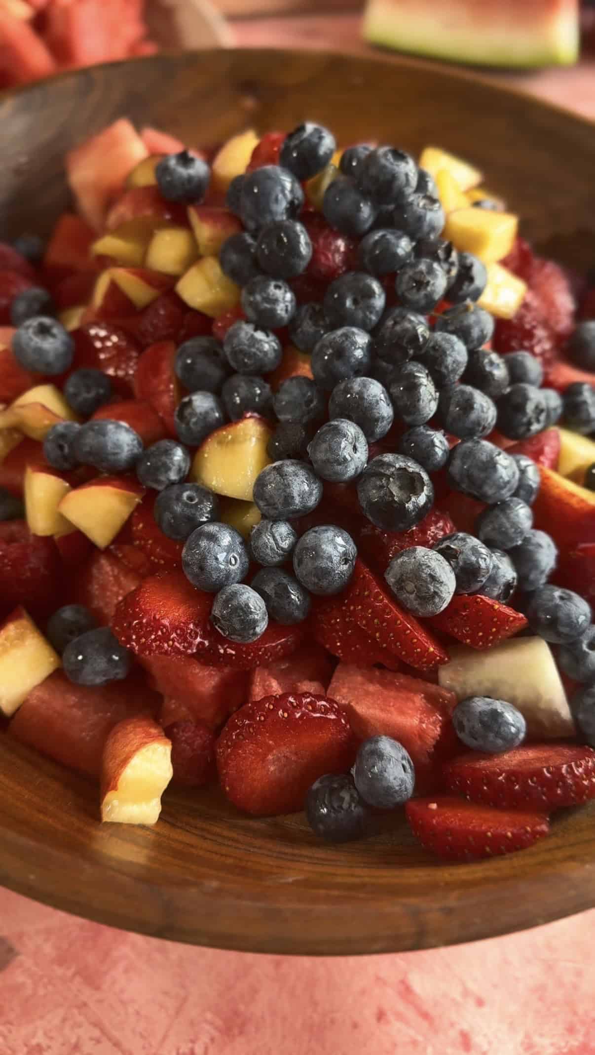 Summer Berry Watermelon Salad with Feta Watermelon and berries in bowl