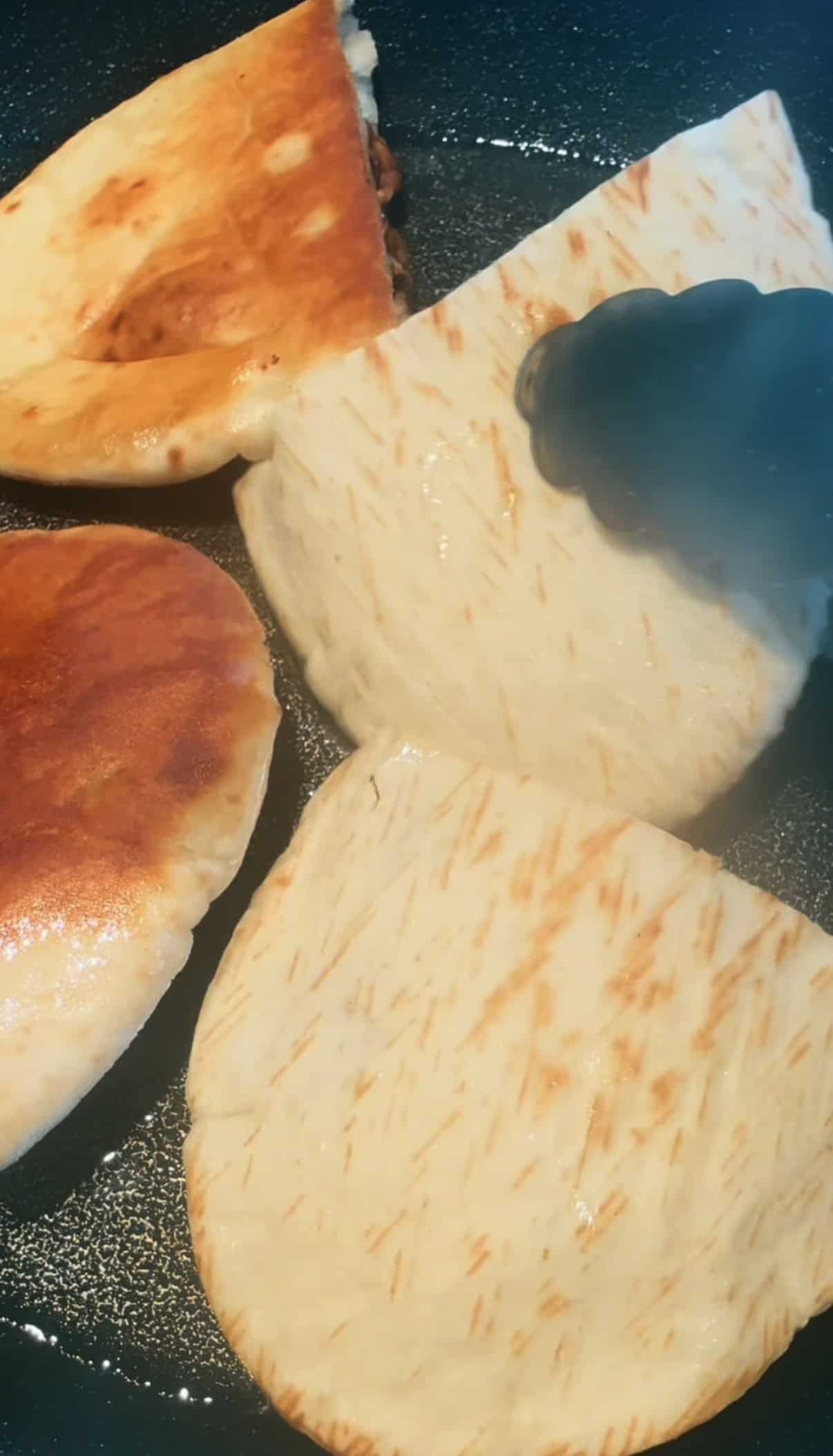 Crispy Lamb Arayes with Tahini Yoghurt Sauce Golden pitta in pan