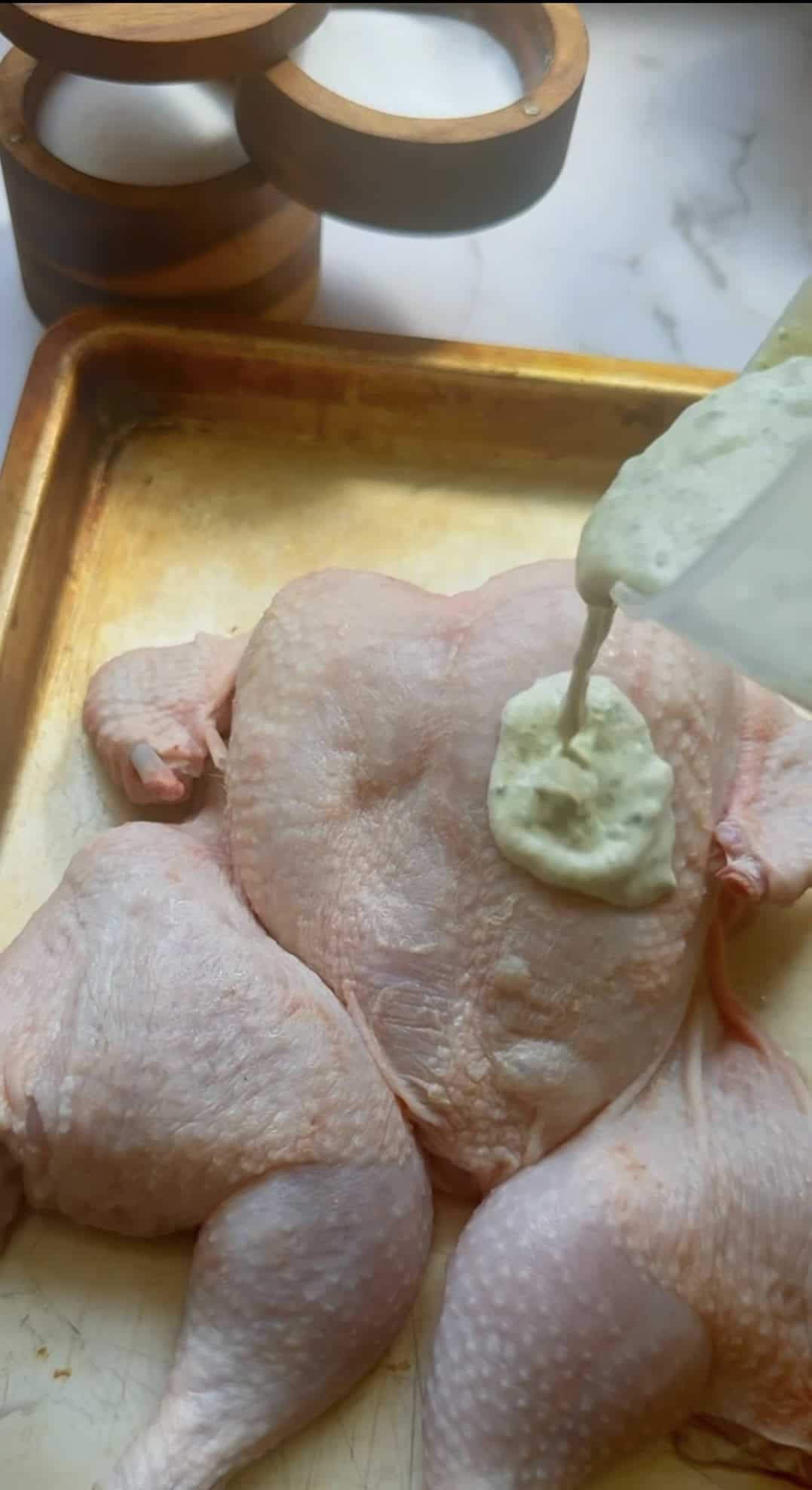 Murgh Malai Spatchcock Chicken (Creamy Mughlai Roast Chicken) Marinade added to chicken