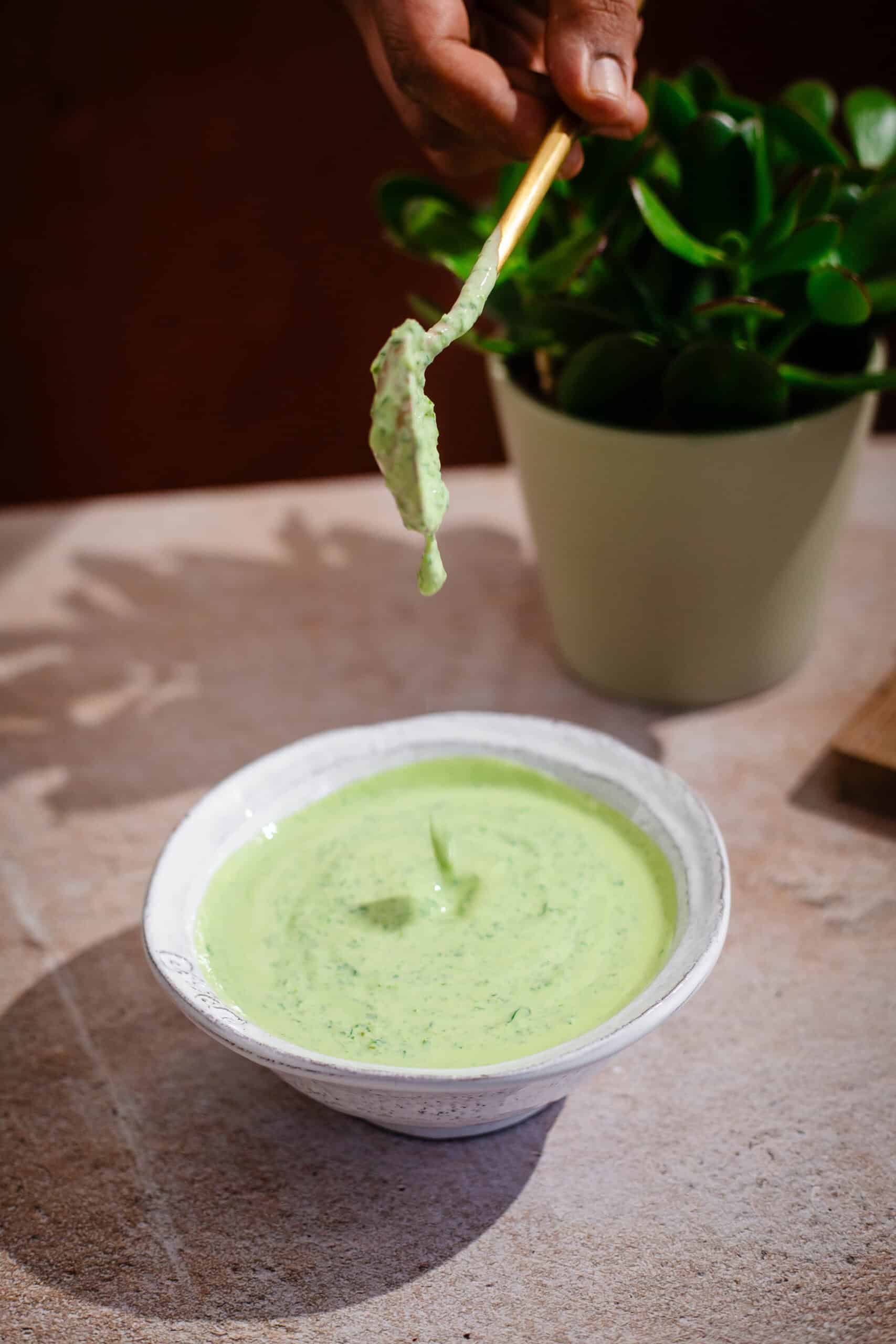 Pakistani Lamb Seekh Kebabs (Restaurant-Style) Green chutney in bowl