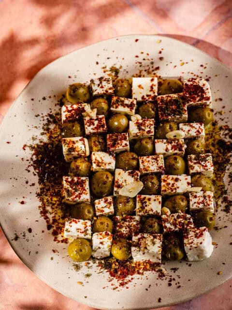 feta checker board on plate