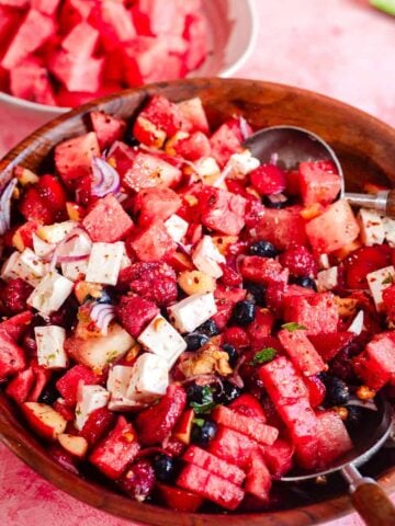 Summer Berry and Watermelon Salad in a bowl