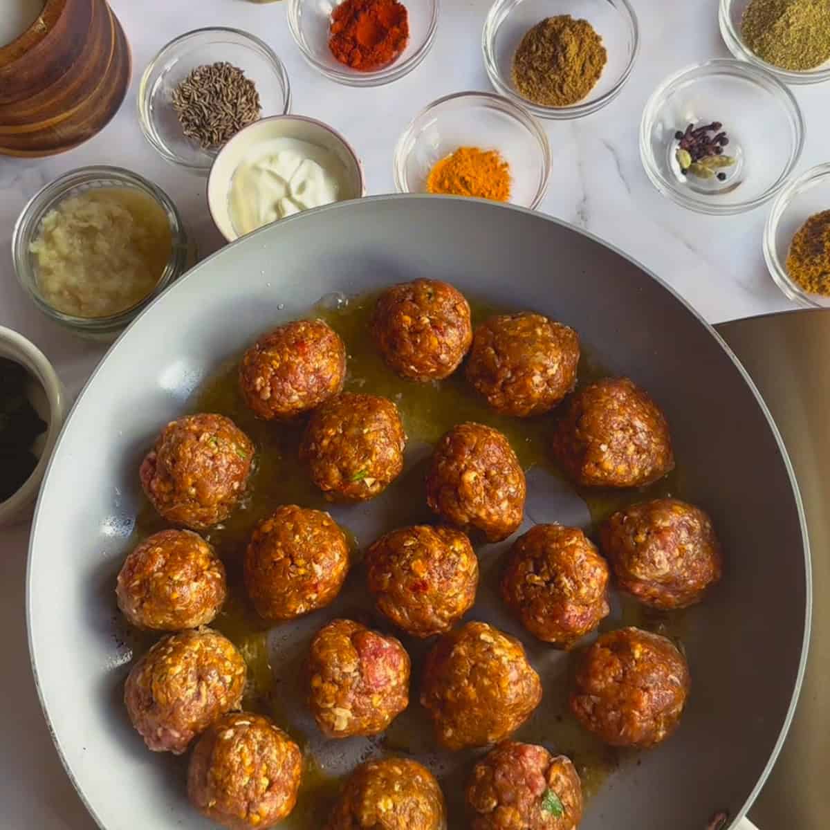 Lamb Kofta Curry (Tender Lamb Meatballs Curry) Kofta in pan