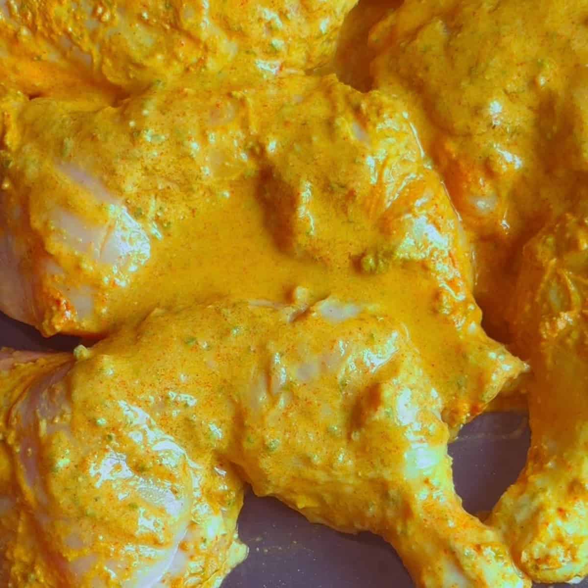 Dubai Iffa Chicken (Viral Creamy Chicken Recipe) Marinaded chicken in tray