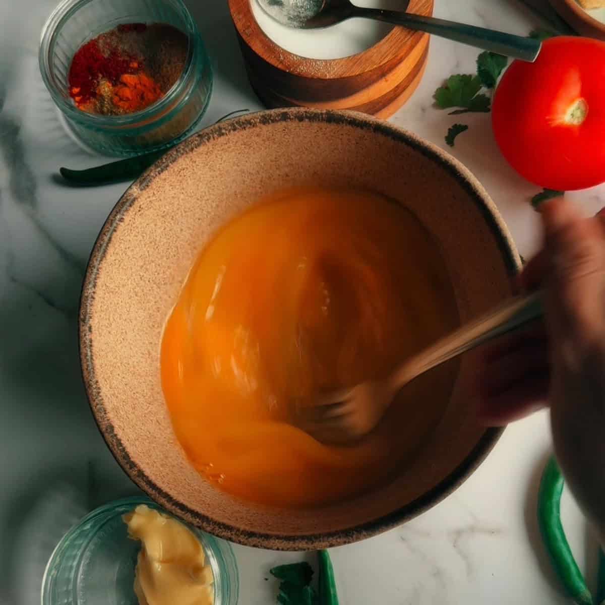 Eggs being whisked in bowl