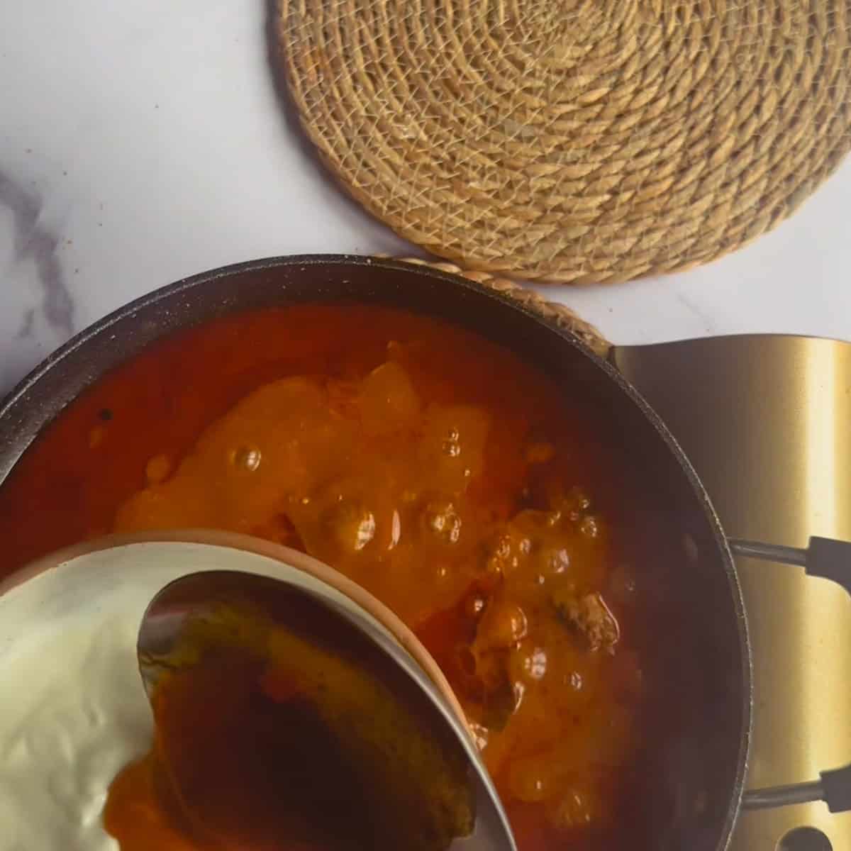 Lamb Kofta Curry (Tender Lamb Meatballs Curry) Yoghurt added to pot