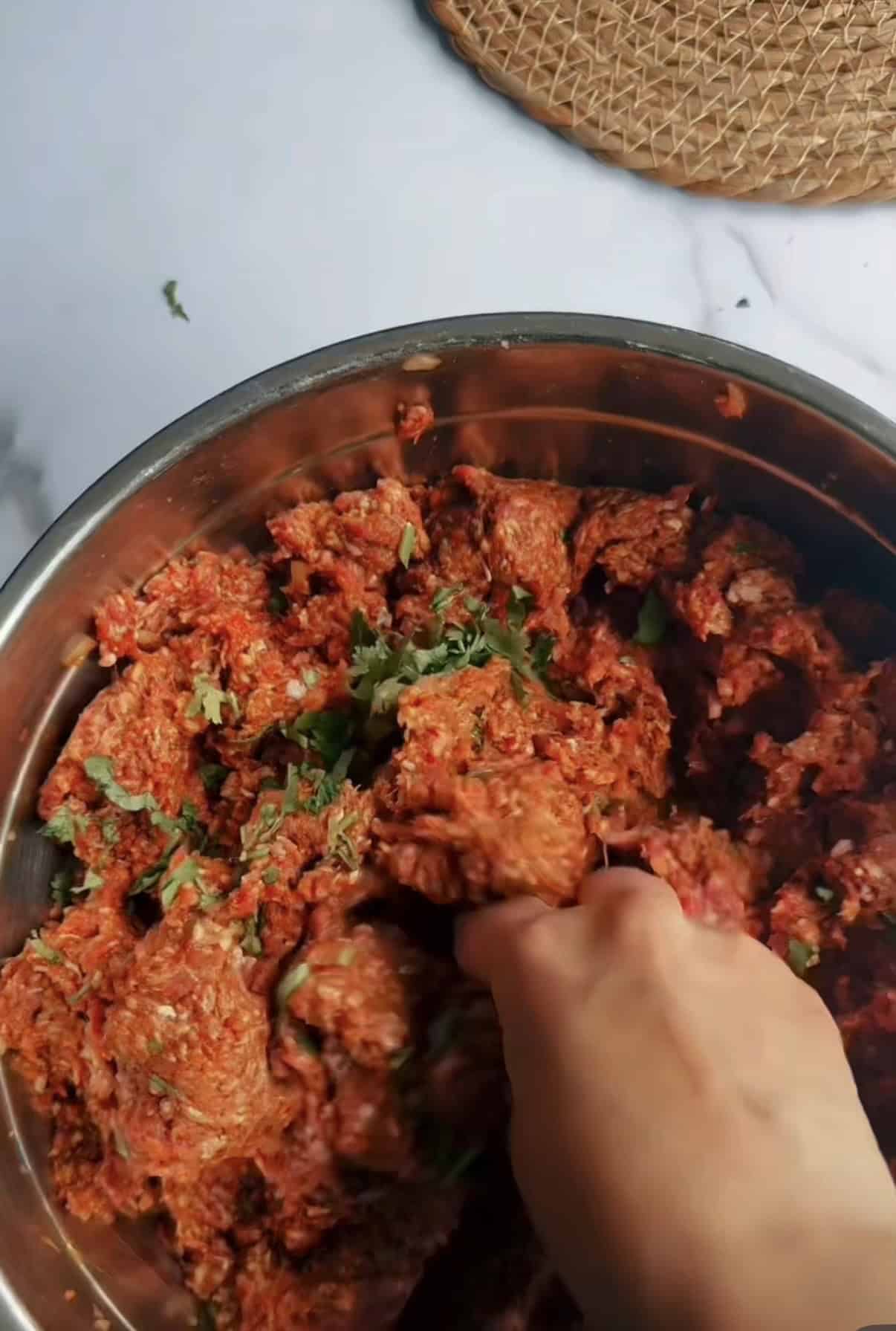 Viral Pinwheel Kebab Wraps Lamb and spices in bowl