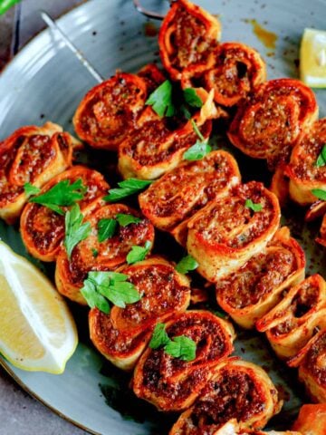 Pinwheel kebabs on plate