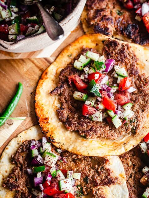 Smash tacos with salad on board
