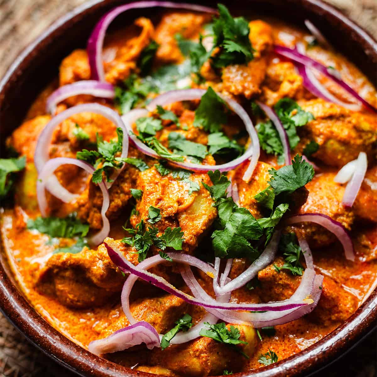 Dubai Iffa Chicken Curry (Boneless Chicken Version) Iffa chicken in dish with coriander garnish