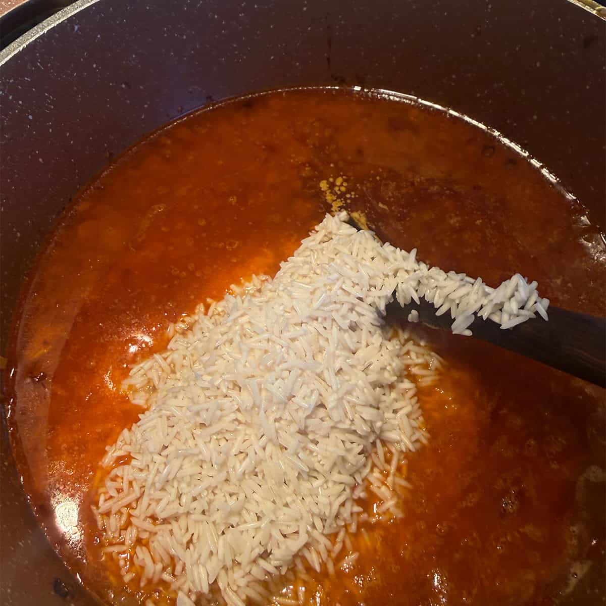 Rice added to pot
