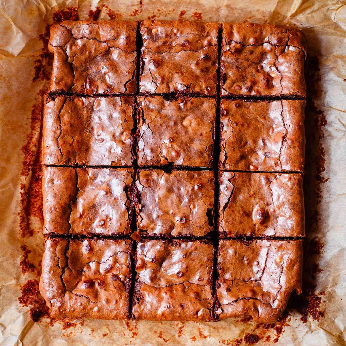 Brown Butter Cardamom Brownies on baking paper